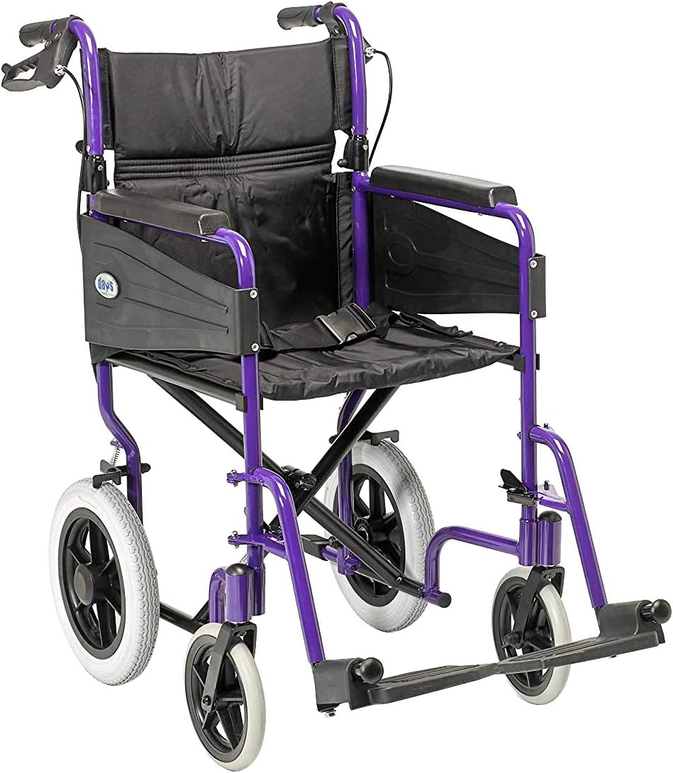 Days Escape Lite Wheelchair, Attendant Propelled Lightweight Aluminium with Folding Frame, Mobility Aid, Comfy and Sturdy, Portable Transit Travel Chair, Removable Footrests, Wide Ruby Red