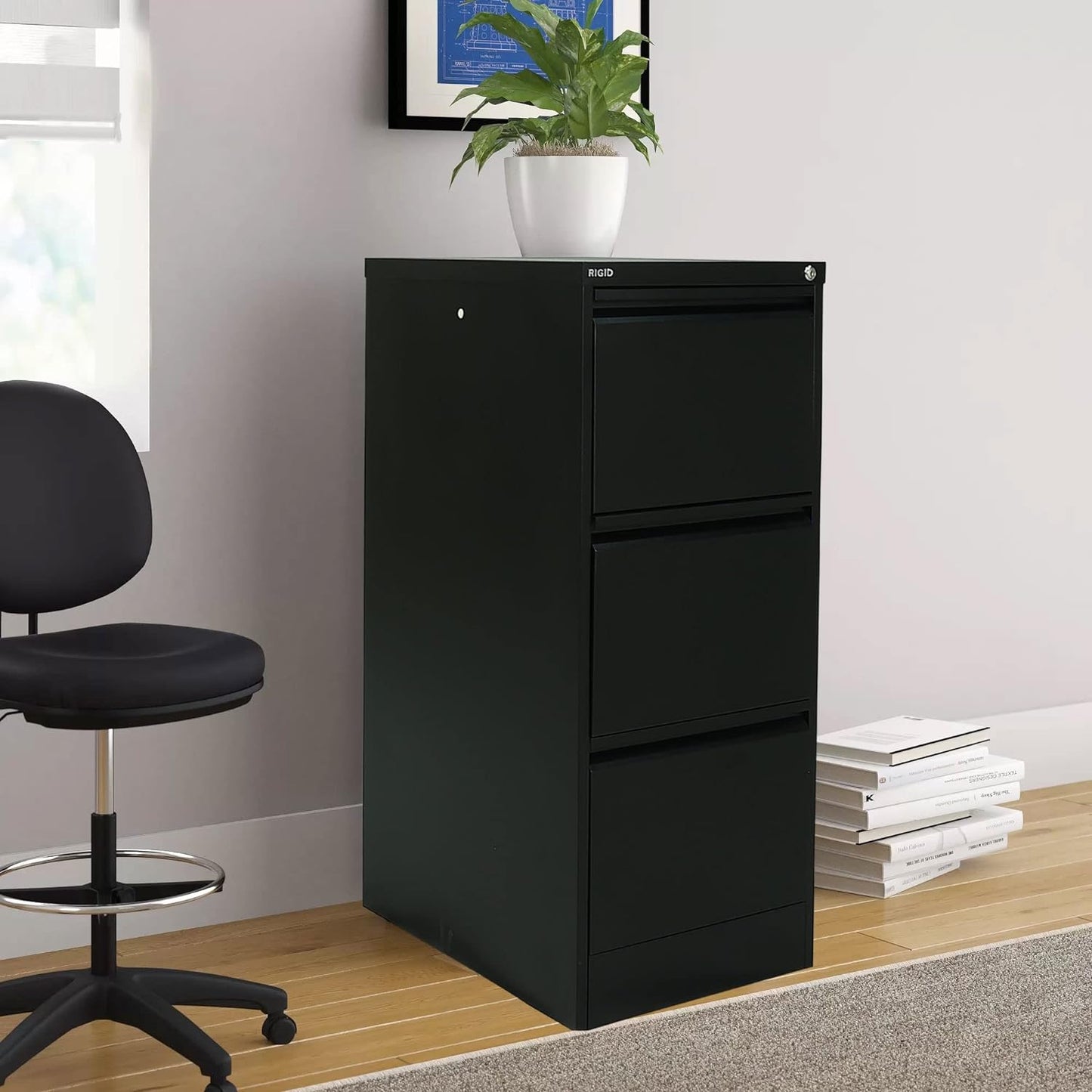 RIGID Steel Vertical Filing Cabinet Large Storage steel Cabinet, Metal Portable Cabinet with 3 Drawers for Legal (White)