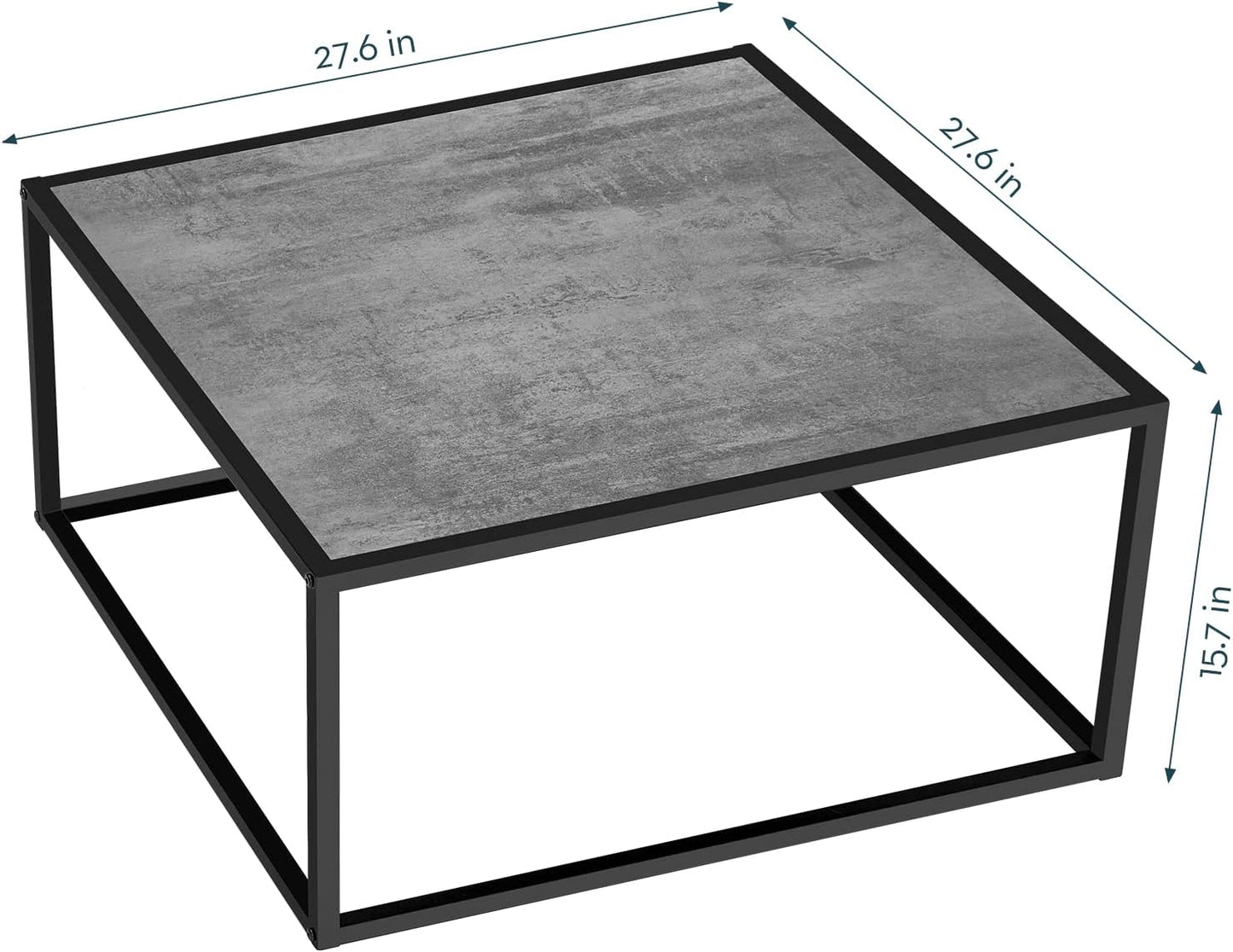 SAYGOER Glass Coffee Table, Small Modern Coffee Table Square Simple Center Tables for Living Room 26.7 x 26.7 x 15.7 Inches, Gray Black