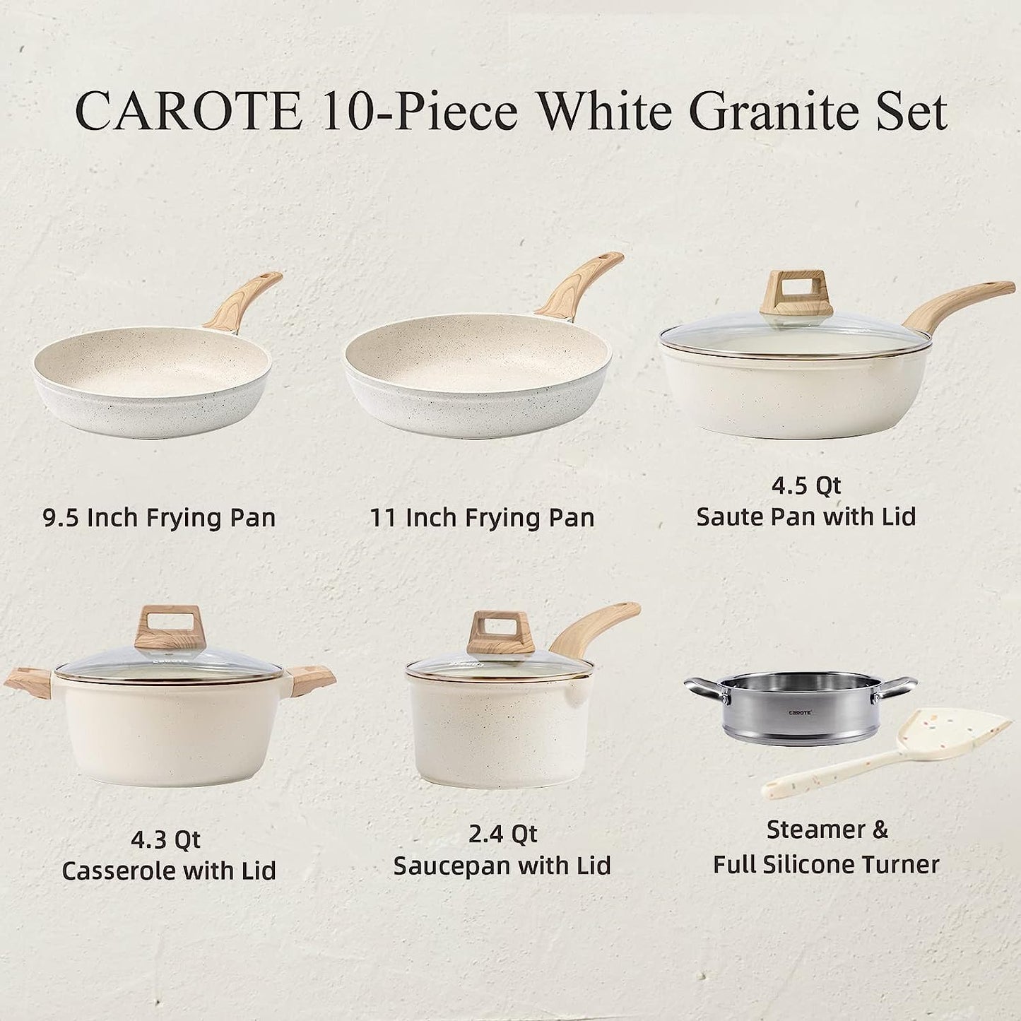 CAROTE Nonstick Pots and Pans Set, Induction Cookware Set, Non Stick Set Combo, Cooking Set，Fry Pan Non Stick Combo Set, 11 Pieces