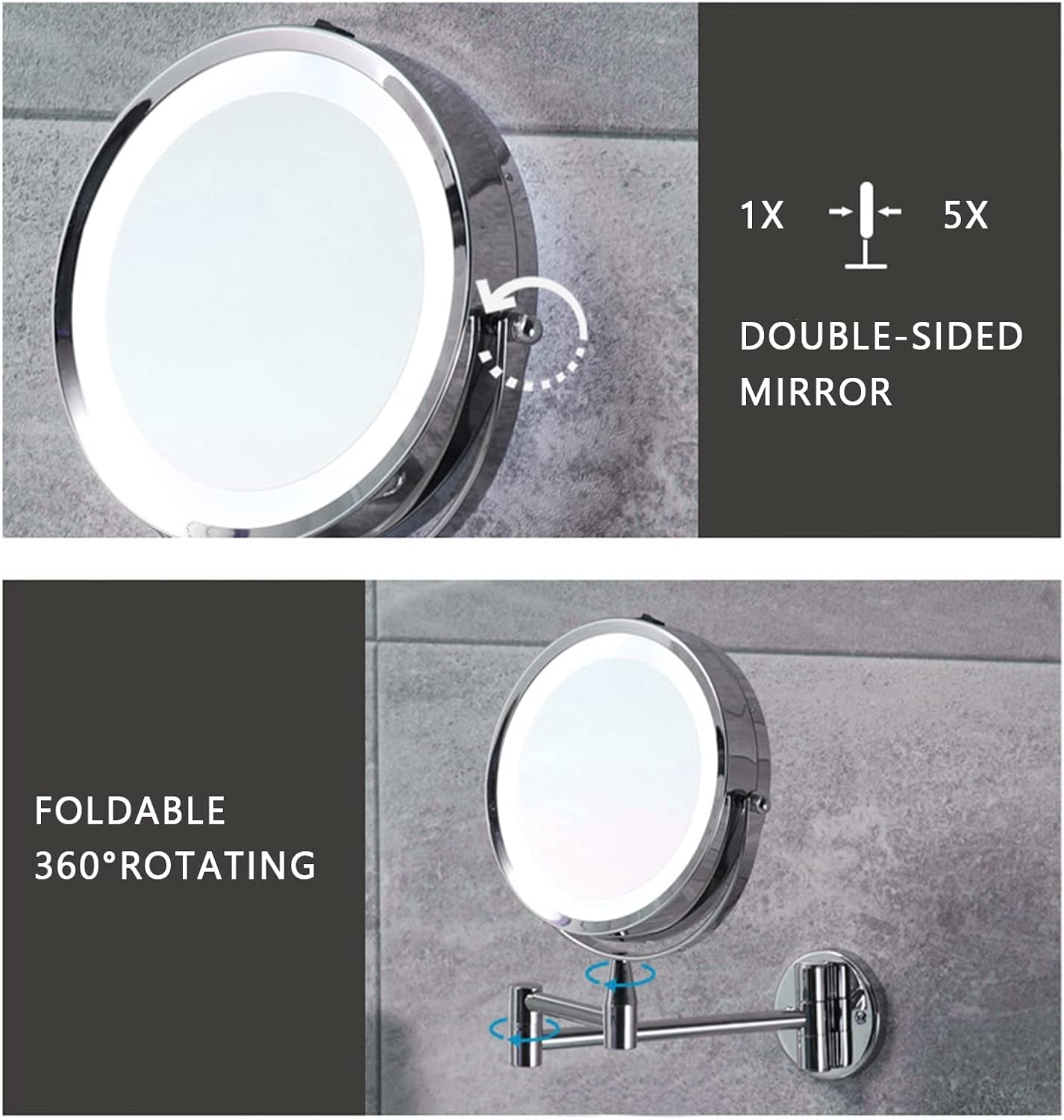 KERUIDEER Wall Hanging Magnifying Mirror 5X for Bathroom Extendable Punch Free Makeup Mirror with Glue(Dia.7.8")