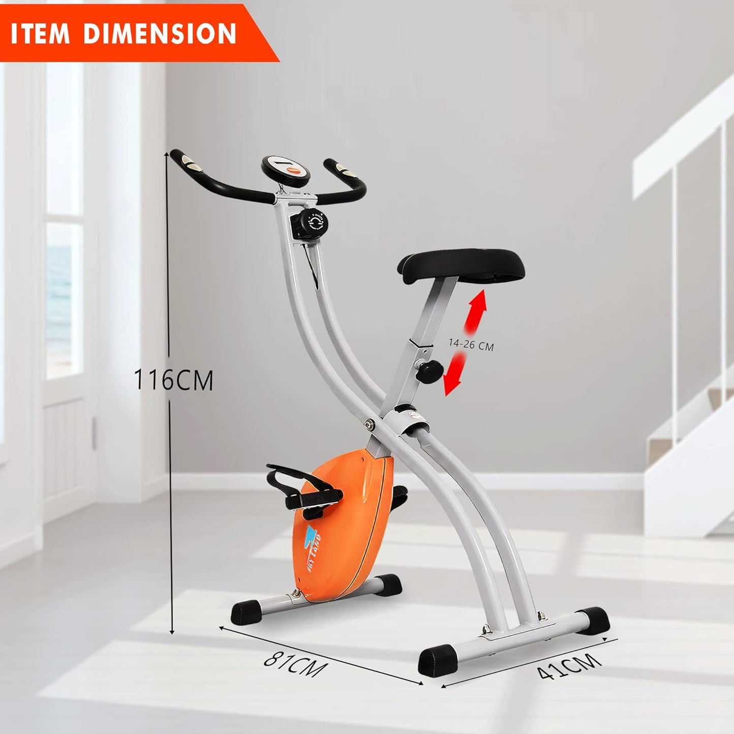 SKY LAND Portable Sports X bike Upright Exercise Bike With 8 Level Resistance, Stationary Exercise Bike Orange - EM-1539