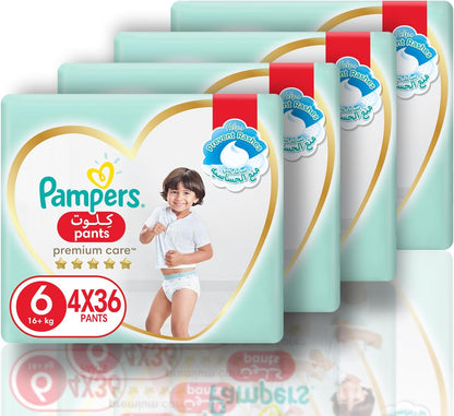 Pampers Premium Care Pants Diapers, Size 6, 16+kg, Unique Softest Absorption for Ultimate Skin Protection, 144 Count