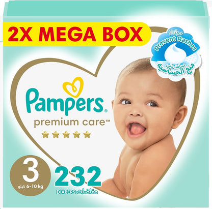 Pampers Premium Care Taped Baby Diapers, Size 3, 6-10 kg, Unique Softest Absorption for Ultimate Skin Protection, 248 Count