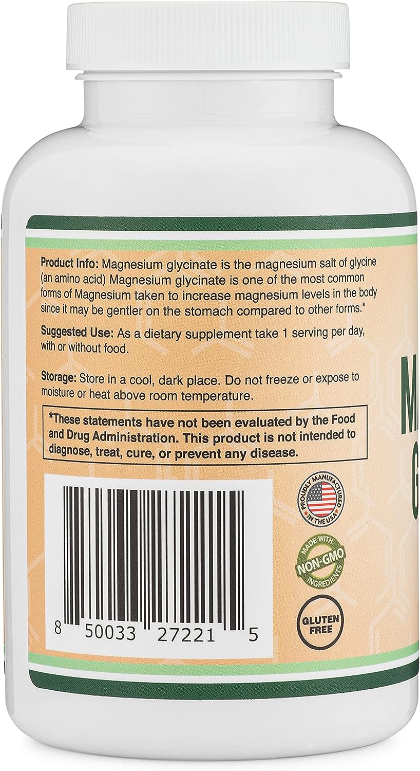 Magnesium Glycinate 400mg, 180 Capsules (Vegan Safe, Manufactured and Third Party Tested in The USA, Gluten Free, Non-GMO) High Absorption Magnesium for Sleep by Double Wood Supplements