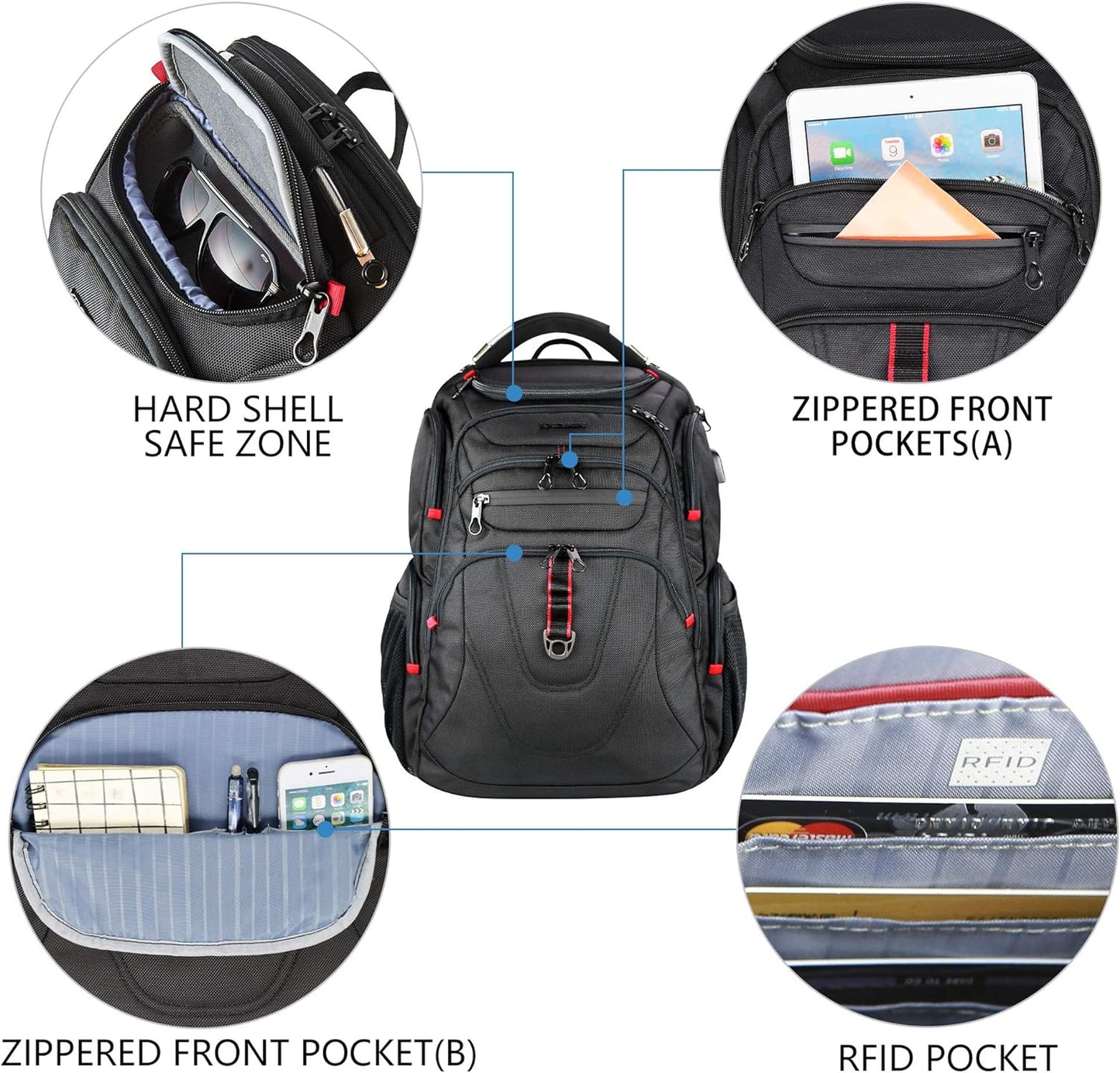 KROSER Travel Laptop Backpack Heavy Duty Computer Backpack with Hard Shell Saferoom RFID Pockets Water-Repellent Business College Daypack Stylish School Laptop Bag for Men/Women