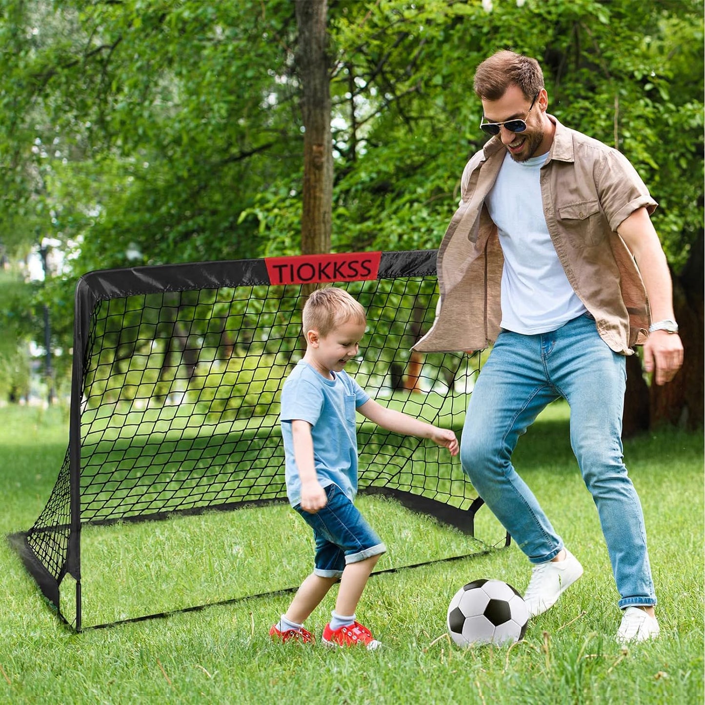 Tiokkss Kids Soccer Goals for Backyard Set - 2 of 120x90 cm Portable Soccer Goal Training Equipment, Pop Up Toddler Soccer Net with Soccer Ball, Soccer Set for Kids and Youth, Sports, Outdoor (Black)