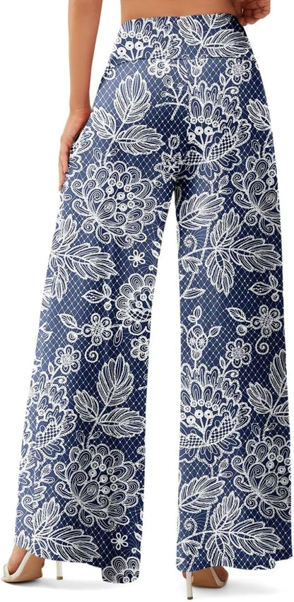 JZC Women's Wide Leg Casual Pants Cross Waist Palazzo Lounge Pajama Flowy Pants Yoga Sweatpants with Pockets