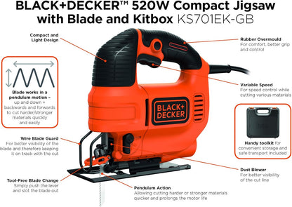 BLACK+DECKER 400W Single Speed Jigsaw with Bevel Cutting , Orange/Black - JS10-B5,