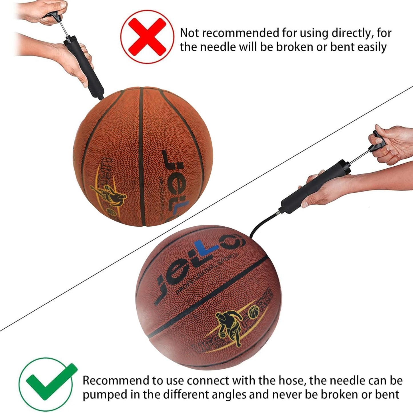 JEILO Basketball Indoor & Outdoor - Official Regulation Size 7 (29.5 in) Streetball, Rubber Basketball with Air Inflation Pump - Deep Channel Construction, Made for Unisex Professional Games