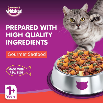 Whiskas Ocean Fish Dry Food, for Adult Cats 1+ Years, Formulated to Help Cats Maintain a Healthy Digestive Tract and Sustain a Healthy Weight, Complete Nutrition & Great Taste, Case of 15x480g