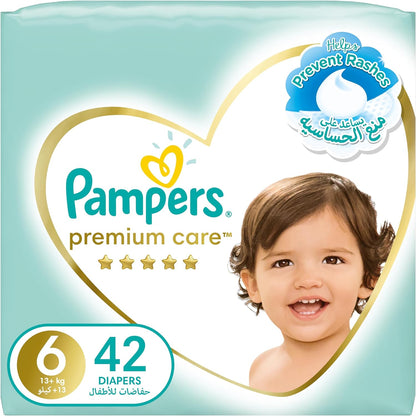 Pampers Premium Care Taped Baby Diapers, Size 6, 13+kg, Unique Softest Absorption for Ultimate Skin Protection, 120 Count