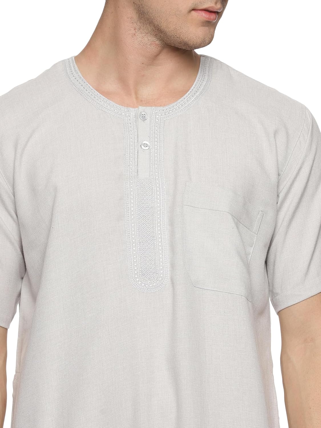 Men's Round Neck Short Sleeves Jalabiya | Breathable Kaftan Style Thobe for Comfort & Elegance