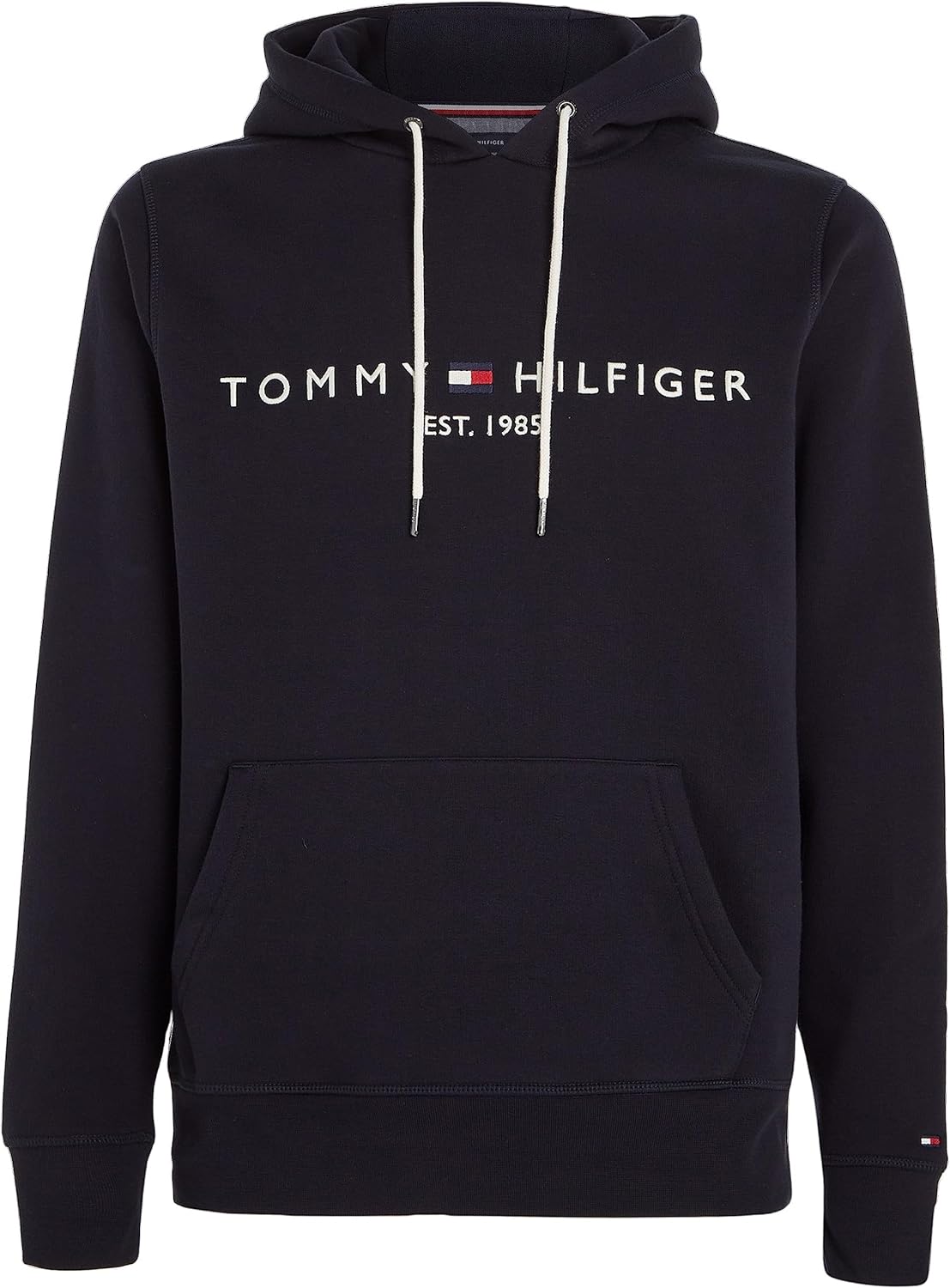 Tommy Hilfiger Mens Embroidered Brand Logo Kangaroo Pocket Hoodie Long Sleeves Sweatshirt