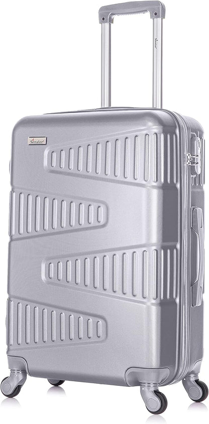 Senator ABS Durable Hard Shell Unisex Suitcase Modern Fashion Travel Case Checked Luggage Trolley with 4 Single Quite Spinner wheels KH1075 (Checked Luggage 28-Inch, Silver White)