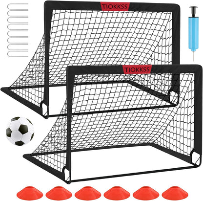 Tiokkss Kids Soccer Goals for Backyard Set - 2 of 120x90 cm Portable Soccer Goal Training Equipment, Pop Up Toddler Soccer Net with Soccer Ball, Soccer Set for Kids and Youth, Sports, Outdoor (Black)