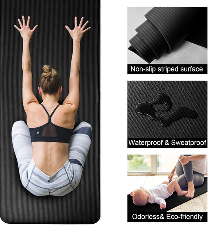 SKY-TOUCH Yoga Mat Non Slip, Yoga Mat with Strap Included 10mm Thick Exercise Mat Ideal for HiiT, Pilates, Yoga and Many Other Home Workouts