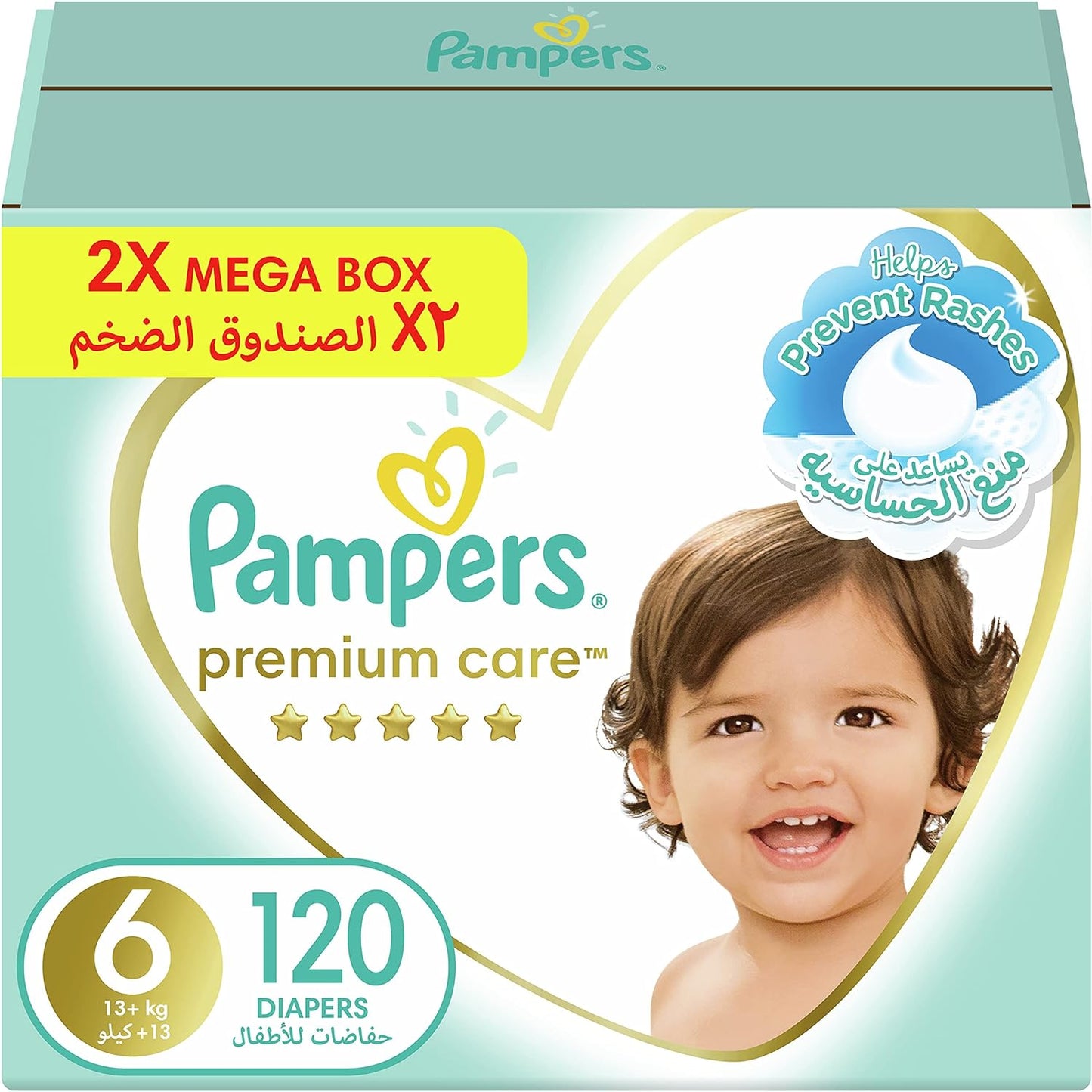 Pampers Premium Care Taped Baby Diapers, Size 6, 13+kg, Unique Softest Absorption for Ultimate Skin Protection, 120 Count