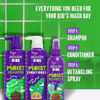 Aussie Kids Shampoo, Conditioner, and Detangler Bundle, Sulfate Free and Paraben Free, Shampoo and Conditioner 16 fl oz each, Spray 8 fl oz