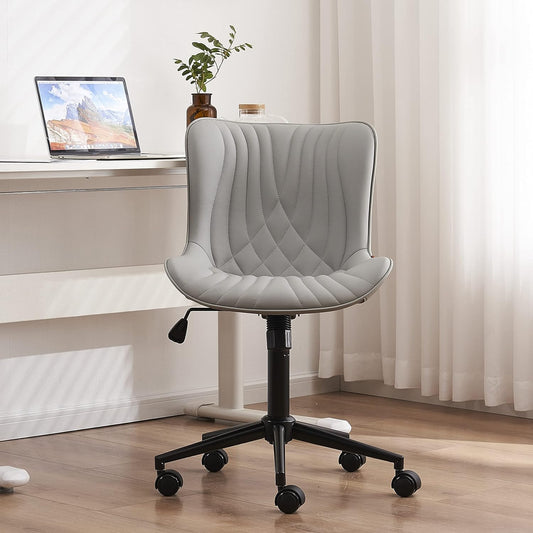 YOUTASTE Ergonomic Office Desk Chair Faux Leather with Wheels Adjustable Home Vanity Chairs Modern Padded Swivel Lounge Chairs Rocking Computer Task Chair with Back Grey