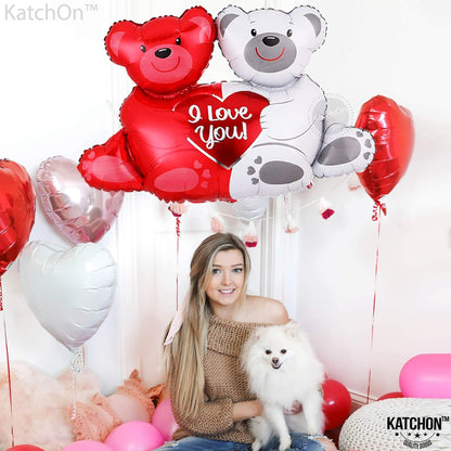 Teddy Bear Foil Balloon - Large, 23 Inch | Hugging Bear I Love You Balloons for Valentines Day Decor | Romantic Decorations Special Night | Valentines Day Balloons for Wedding, Anniversary, Proposal