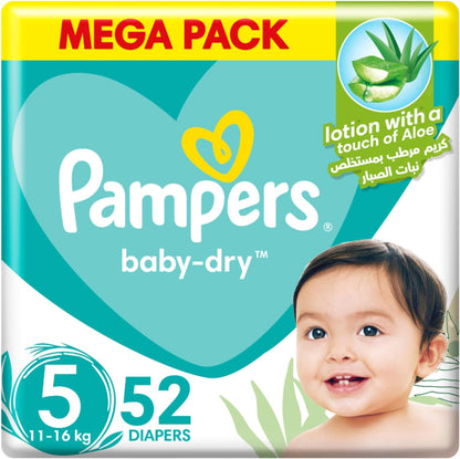 Pampers Baby-Dry Taped Diapers with Aloe Vera Lotion, up to 100% Leakage Protection, Size 5, 11-16kg, 280 Count