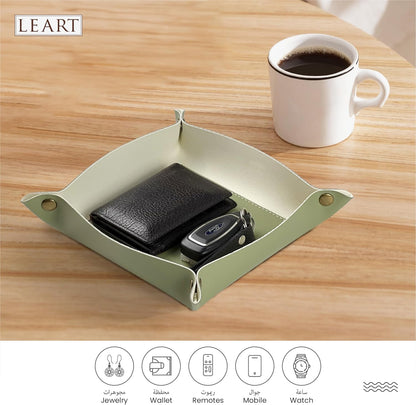 LEART Valet Tray - Small & Compact Catchall Tray | Desk, Bedside, Home Entrance Entryway Organizer | Valet Tray for Keys, Coins, Stationary, Jewellery (Caramel)