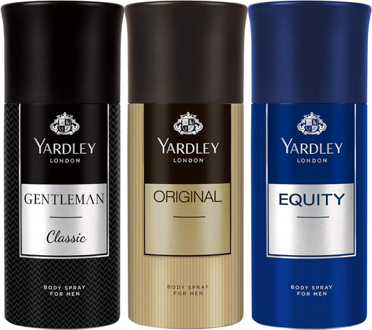 Yardley London Body Spray Tripack Men, 3 X 150 ml, Gentlemen Classic + Original + Equity