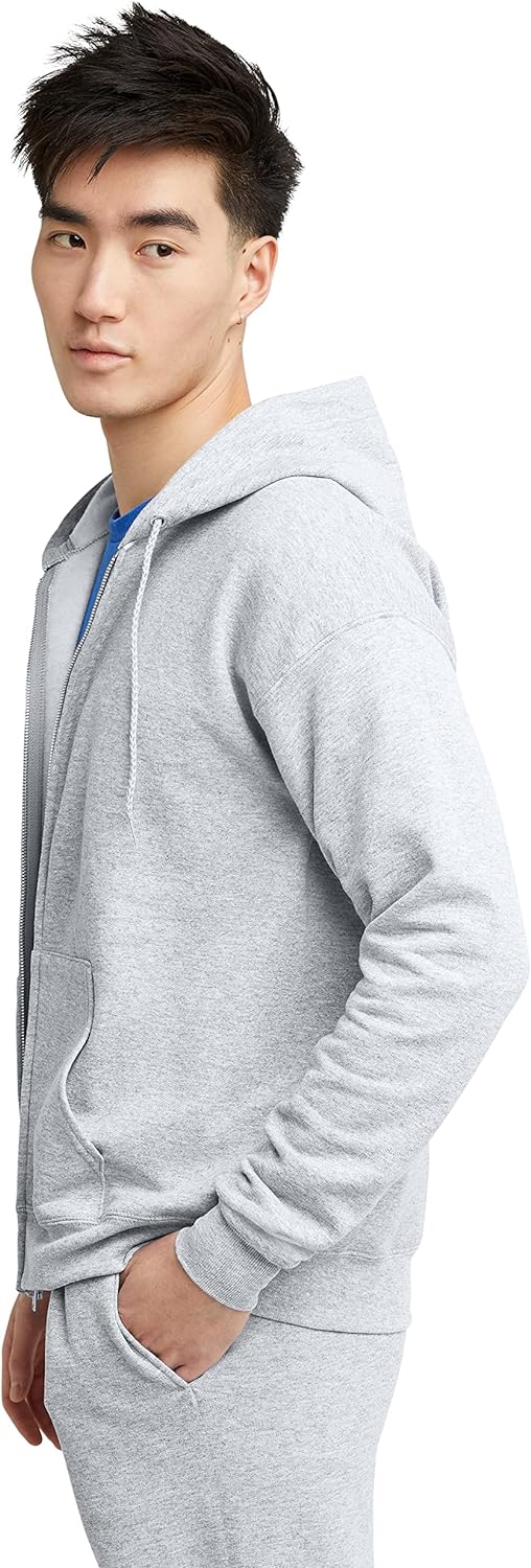 Hanes Men's Hoodie, EcoSmart Fleece Zip-Front Hooded Sweatshirt, Cotton-Blend Fleece Hooded Sweatshirt, Mid-Weight Zip-Up, Charcoal Heather, S