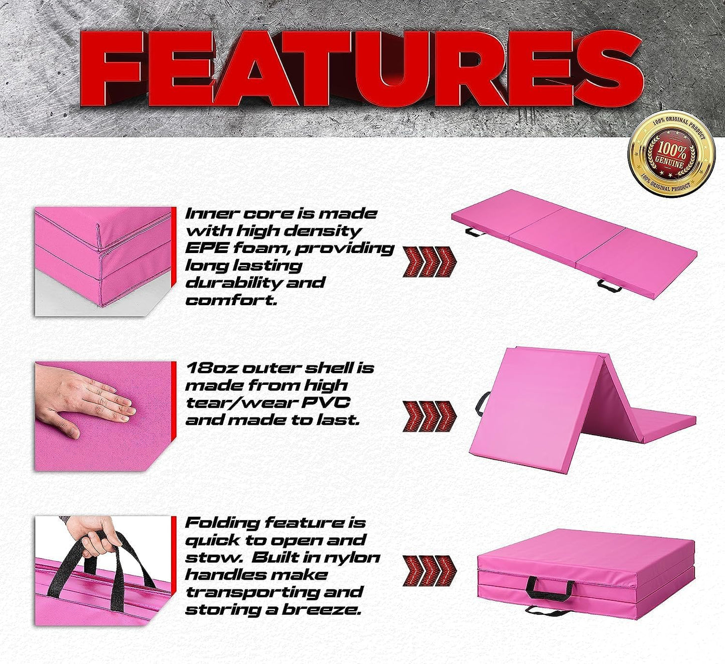 Hcosmy Folding Exercise Mat, Tri-Fold Balance Yoga Mats for Anti Tear Exercise Training Aerobic Fitness Gym & Gymnastics