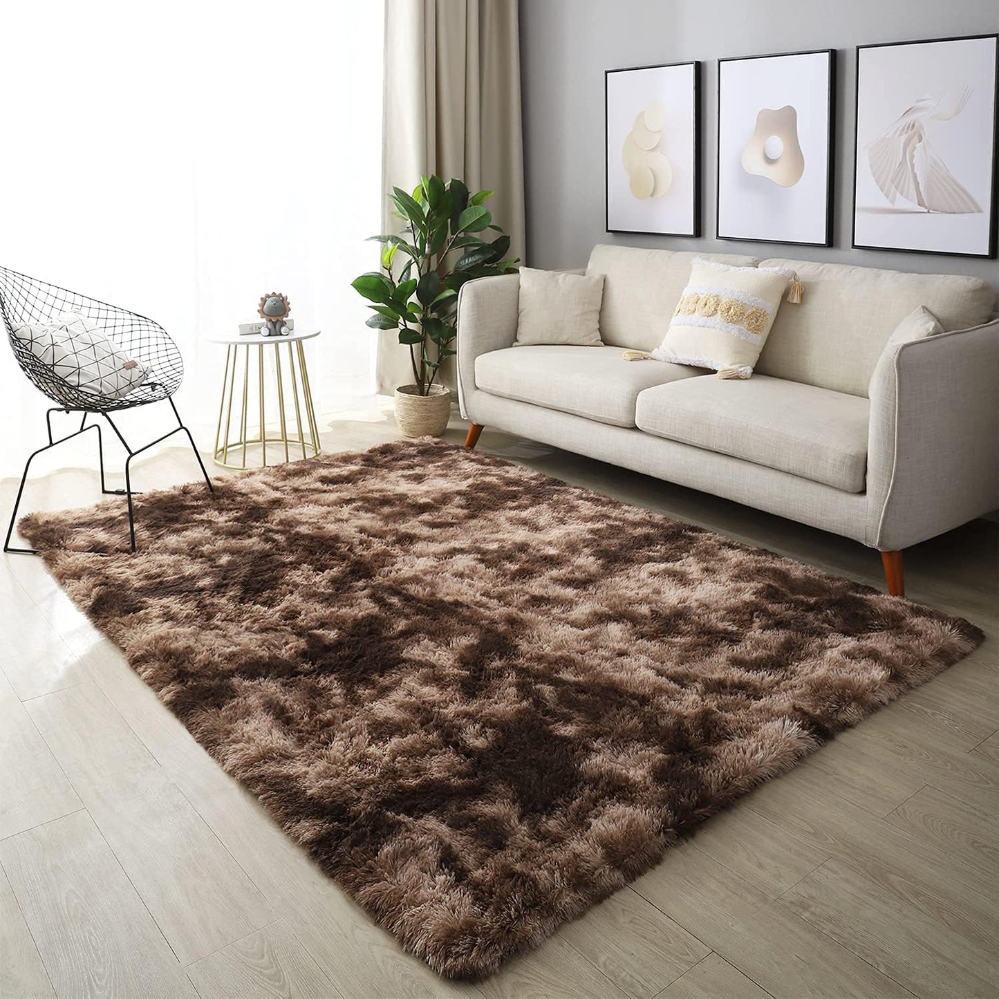 Super Soft Shaggy Rugs Fluffy Carpets, Upgrade Anti-Skid Durable Rectangular Fuzzy Rug, Indoor Modern Plush Area Rugs for Living Room Bedroom Kids Room Nursery Home (200 x 300 cm, Coffee)