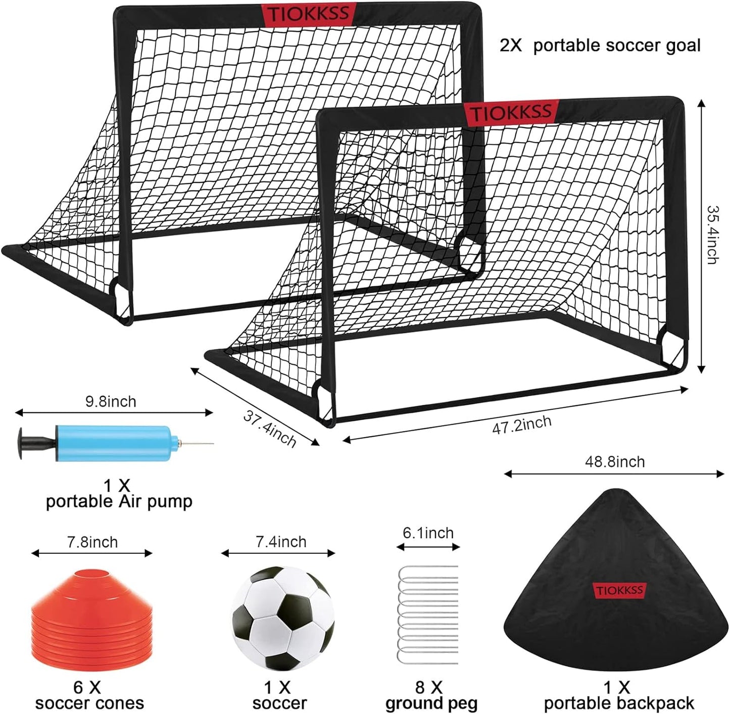 Tiokkss Kids Soccer Goals for Backyard Set - 2 of 120x90 cm Portable Soccer Goal Training Equipment, Pop Up Toddler Soccer Net with Soccer Ball, Soccer Set for Kids and Youth, Sports, Outdoor (Black)