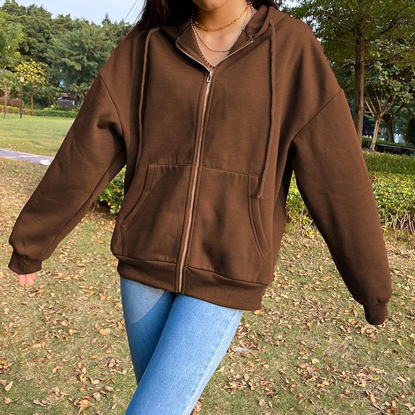 Women's Y2K Sweatshirt Oversized Zip Up Hoodies E-Girl Years Years Streetwear Jacket (Color : Brown, Size : Medium)