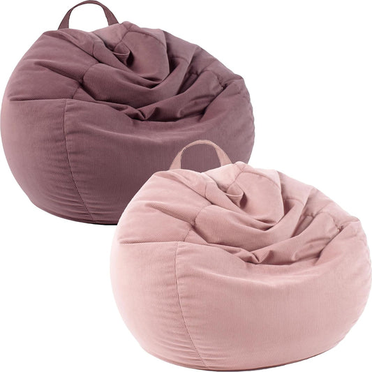 LPMOERA 2PCS Stuffed Animal Storage Bean Bag Chair Cover (No Filler) For Kids and Adults.Soft Stuffable Bean Bag For Organizing Children Plush Toys or Memory Foam Dusty Pink&Pink L For Adults