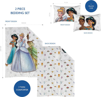 Trucare FZC Disney frozen 2 pcs twin kids bedding set - super soft & fade resistant - includes reversible comforter, & pillow sheet - celebrate disney 100th anniversary in style