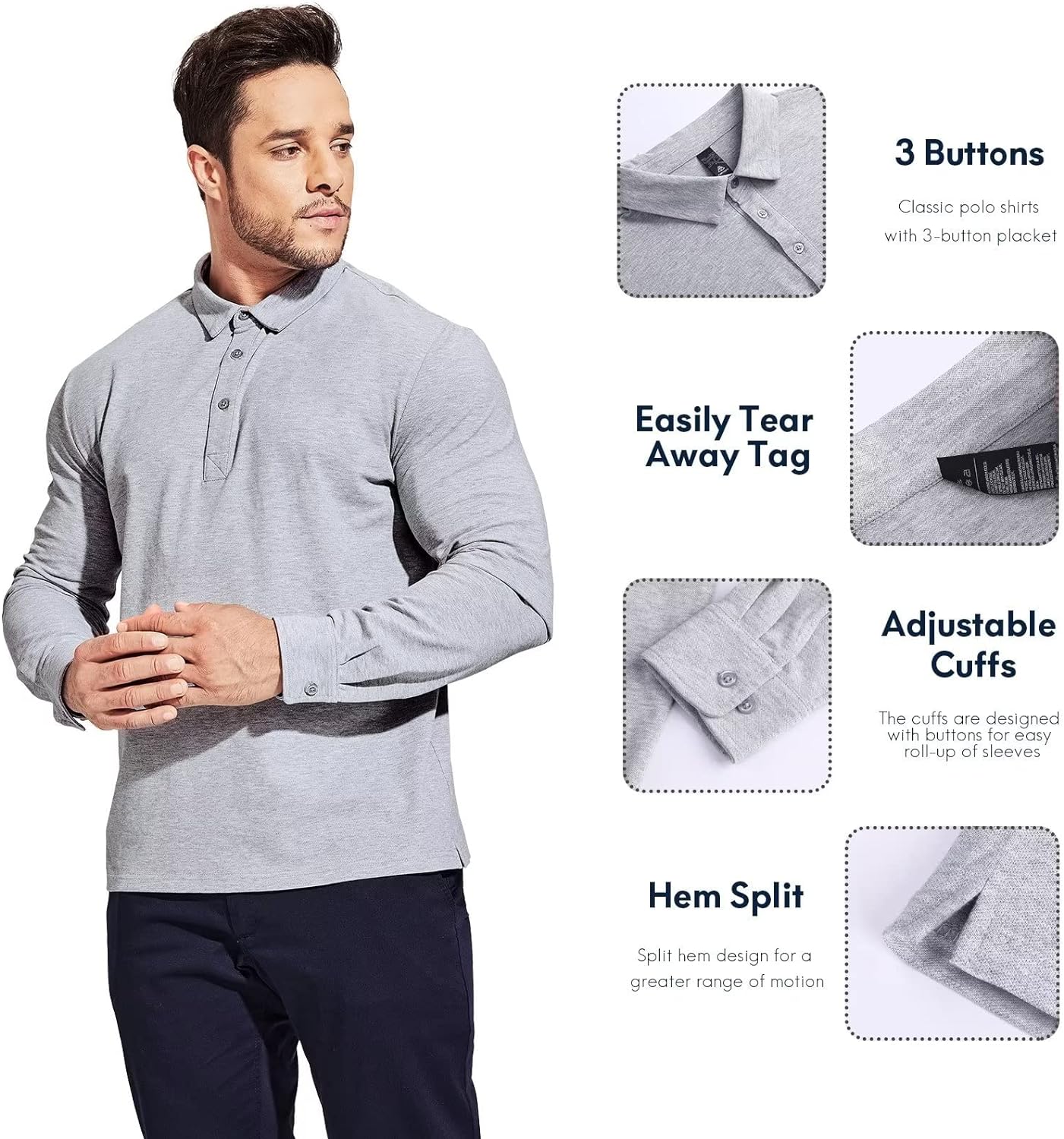 Haimont Men's Polo Shirt Cotton Golf T-Shirts Long and Short Sleeve Collared Shirts for Uniform, Casual, Business, Work