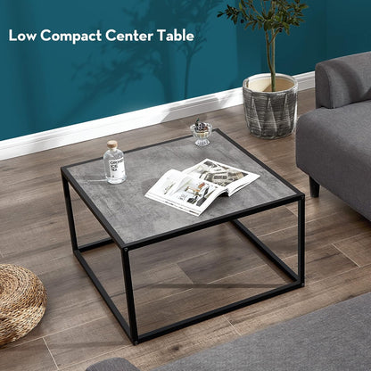 SAYGOER Glass Coffee Table, Small Modern Coffee Table Square Simple Center Tables for Living Room 26.7 x 26.7 x 15.7 Inches, Gray Black