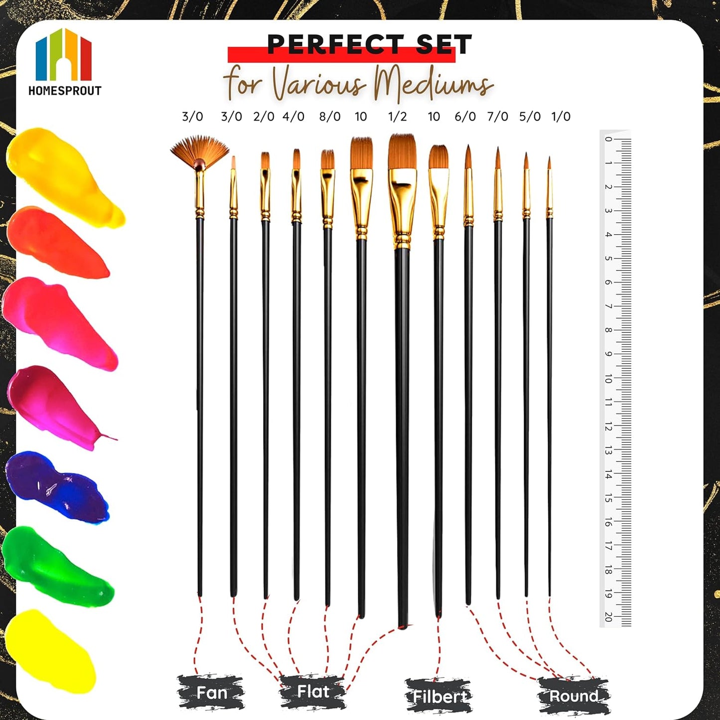 Paint Brush Set of 12 - Acrylic Paint Brushes for Acrylic Oil Watercolor, Facial Nail Art, and Rock Painting Artist Paintbrush Kit for Canvas, Gouache, and Fabric Paint Brushes Kit for Kids, Adults.