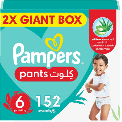 Pampers Baby-Dry Pants Diapers with Aloe Vera Lotion, 360 Fit & up to 100% Leakproof, Size 6, 16-21kg, 4 Mega Packs, 176 Count