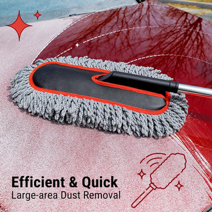 YeewayVeh Car Duster, Extendable Long Handle Car Duster Exterior Scratch Free Car Cleaning Tool, Soft Microfiber Car Dust Brush for Truck, SUV, Vehicles and Home Cleaning, Red&Gray