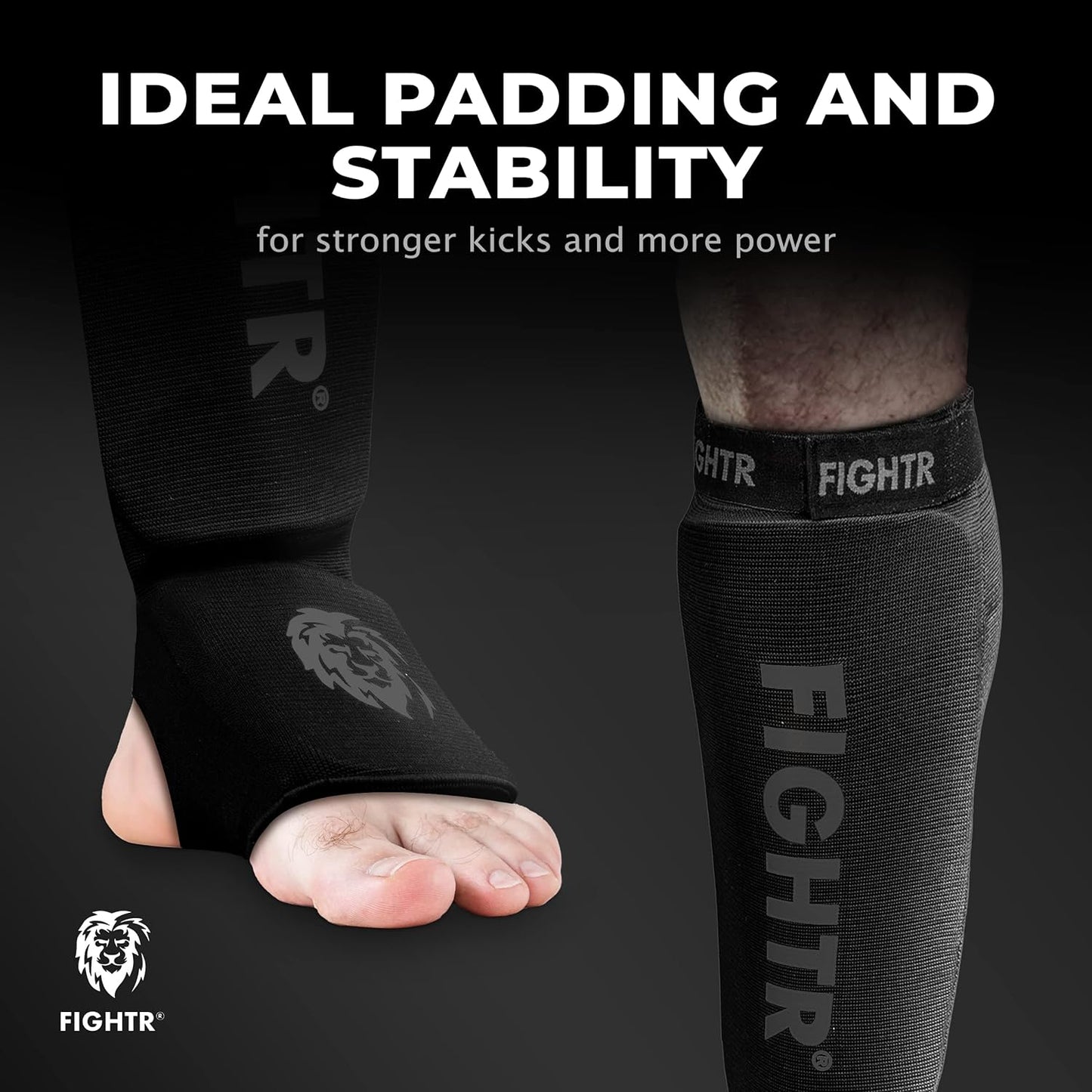 FIGHTR® Shin Guards - Ideal Fit and Padding | shin Protection for Kicks in Kickboxing, MMA, Muay Thai and Other Combat Sports