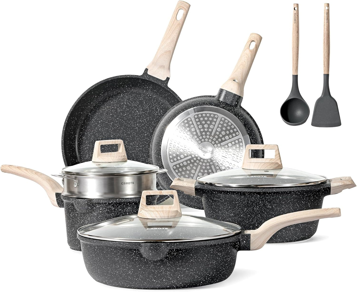 CAROTE Nonstick Pots and Pans Set, Induction Cookware Set, Non Stick Set Combo, Cooking Set，Fry Pan Non Stick Combo Set, 11 Pieces