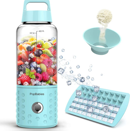 Portable Blender, PopBabies Blender for Shakes and Smoothies, Blender Smoothie Maker for Frozen Fruit and Ice (Corolina Blue)