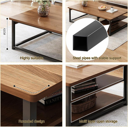 Occuwzz Coffee Table,Modern Square 2 Tier Sofa Side Table,Wood Tabletop Frame Table with Open Storage Shelf,Space Saving Center Table For Home, Living Room,120 * 60 * 40cm