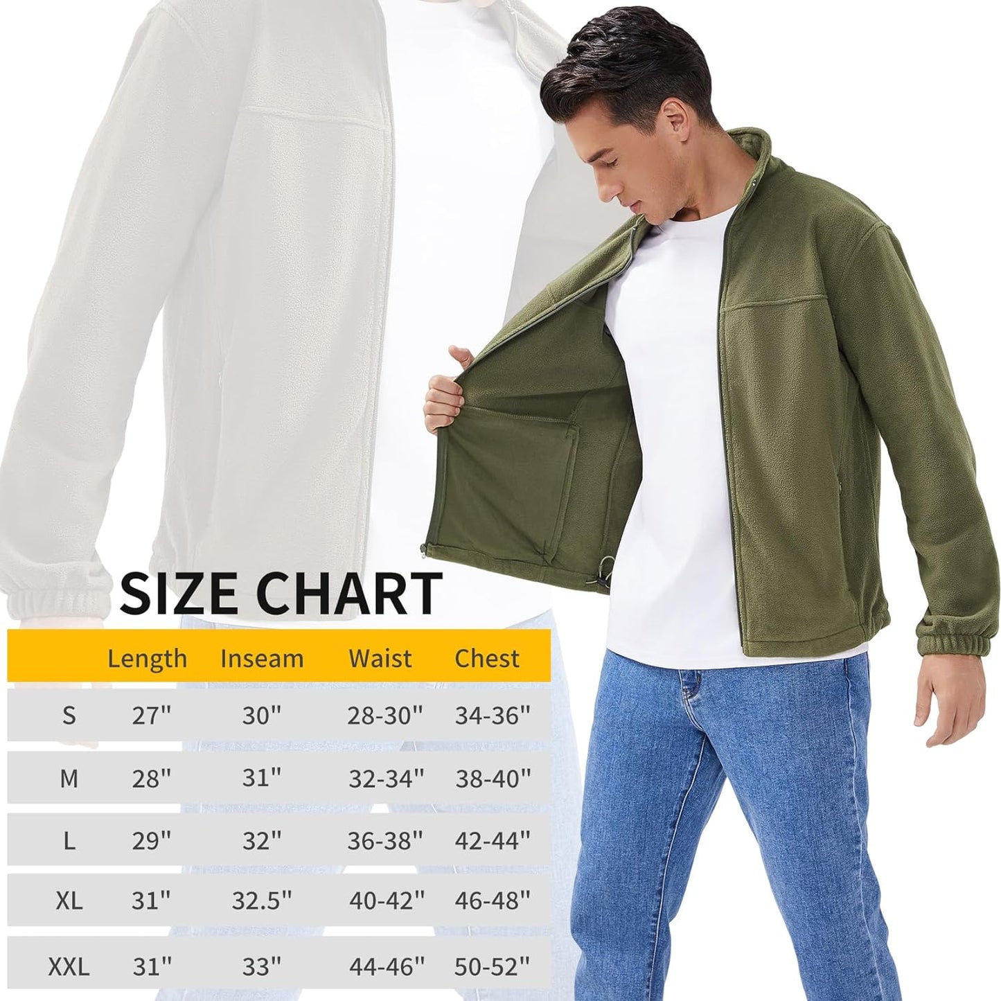 Puhope Men's Full-Zip Fleece Jacket Long Sleeve Winter Outdoor Jacket with Hidden Zippered Pocket