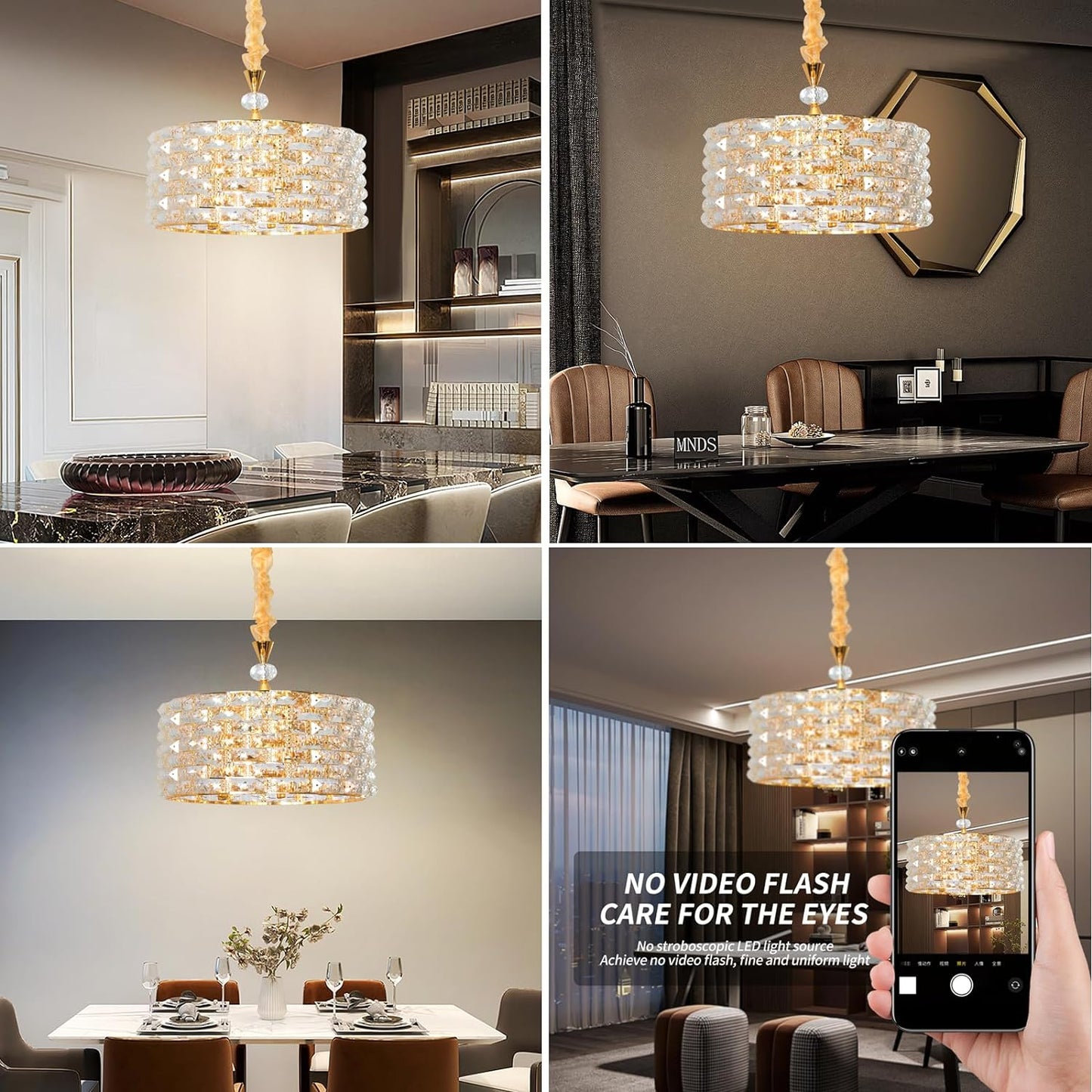 YATAI 4-Bulb Modern Golden Drum Crystal Chandelier Hanging Pendant Lighting Farmhouse Metal Ceiling Light Fixture for Kitchen Dining Room Living Room Foyer Hallway Entryway,Coverage Area 8-15㎡