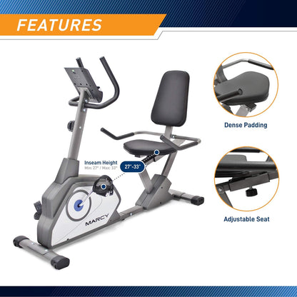 Marcy Magnetic Recumbent Exercise Bike with 8 Resistance Levels