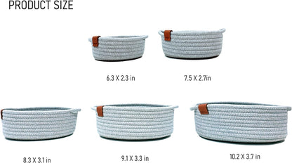 SYGNIFIC Woven Baskets 5Pcs Set - baskets made of 100% natural cotton rope! Key Tray, Children Montessori Toys, Bowl for Entrance, Jewelry Remote Fruits Desk Home Decor Shallow Catchall Baskets (Grey)