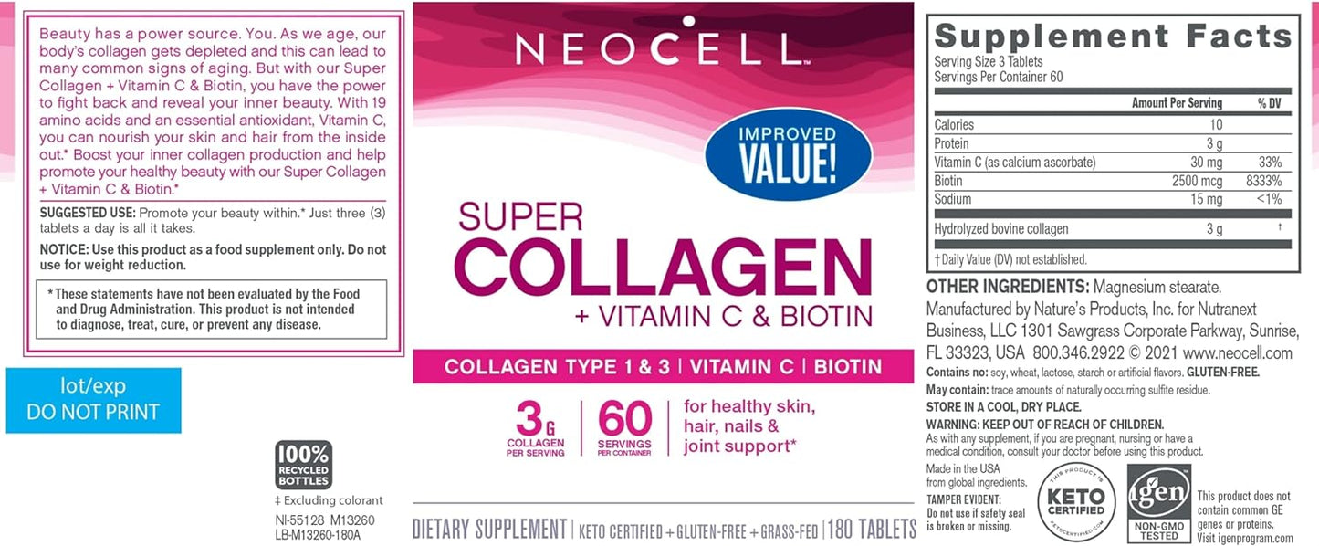 Neocell Super Collagen PlUS C, 250 Tablets