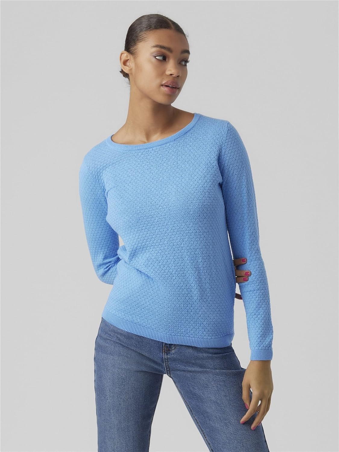 Vero Moda Women's Vmcare Structure Ls O-neck Blou Ga Noos Sweater